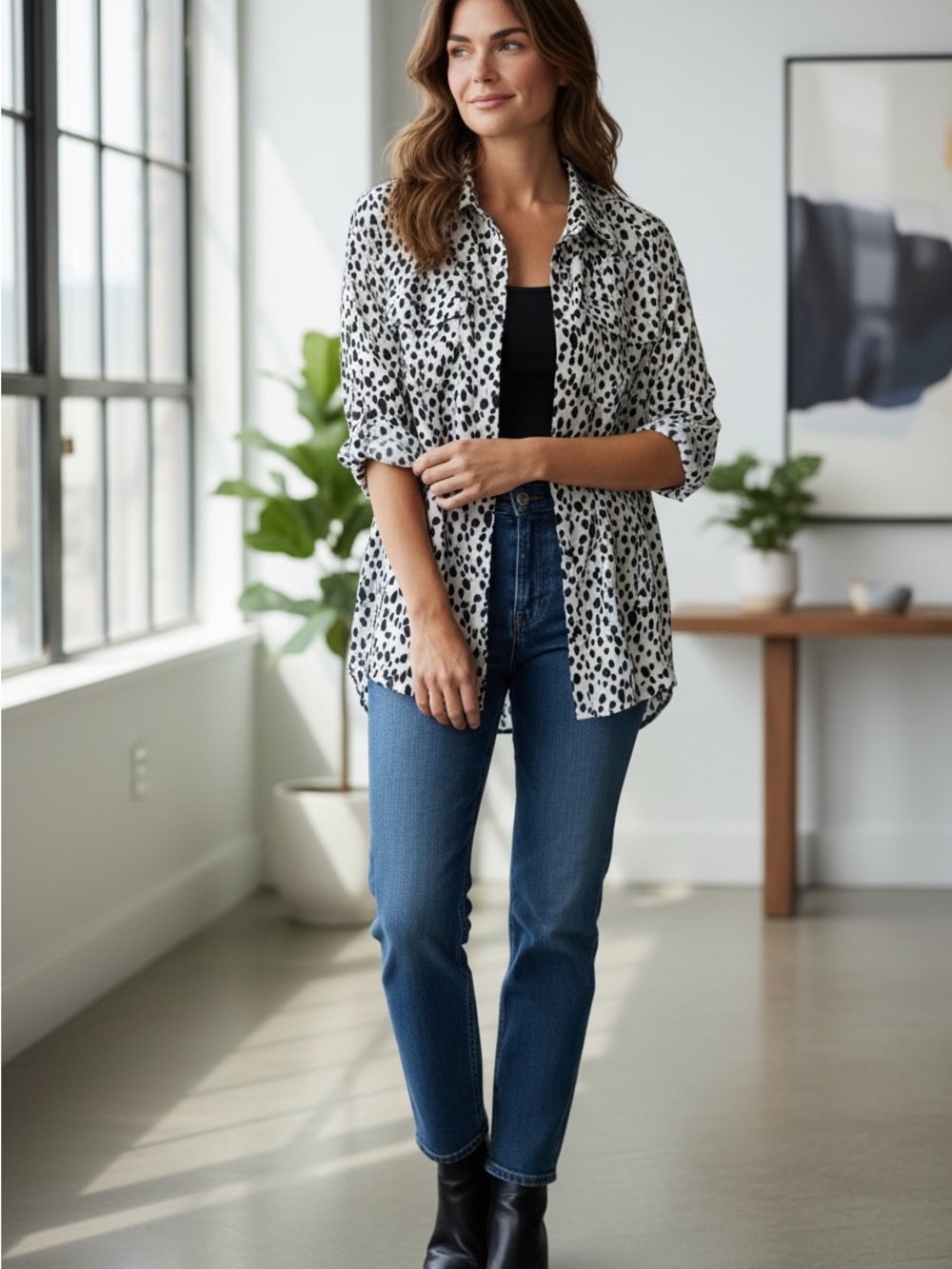 LAURA SCOTT plus size print Button-Front Blouse - Black on White size 26/28W